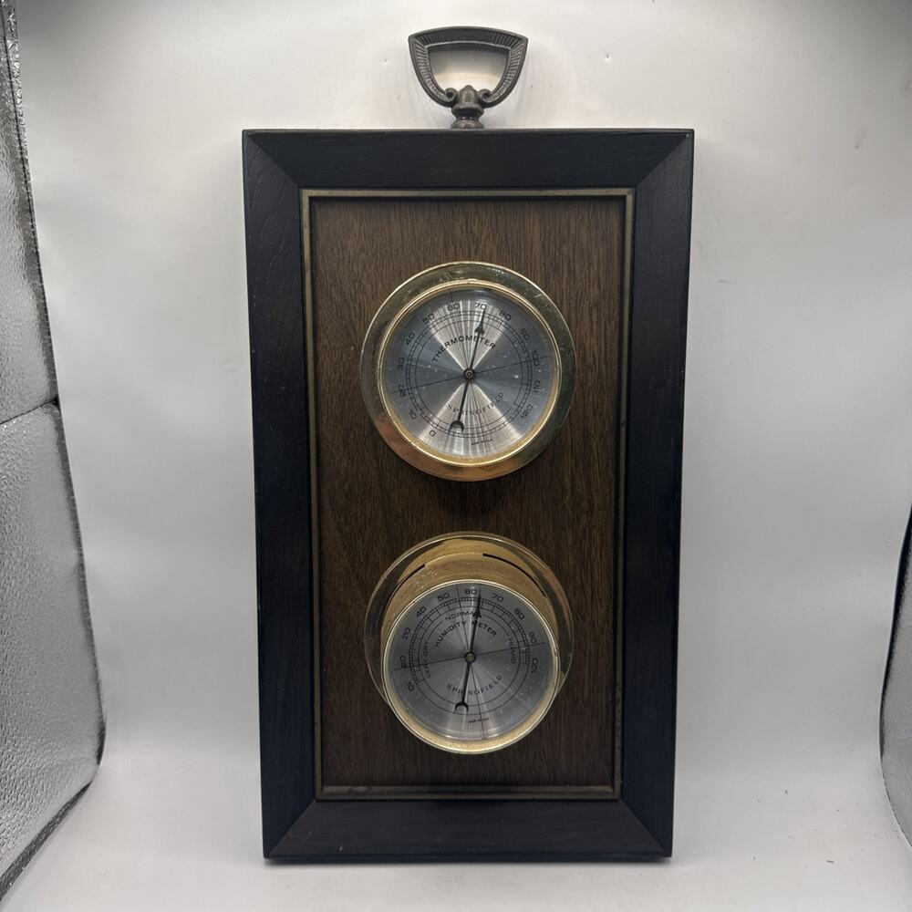 2 Gauge Springfield Weatherstation Mid Century Thermometer Hygrometer Vintage *